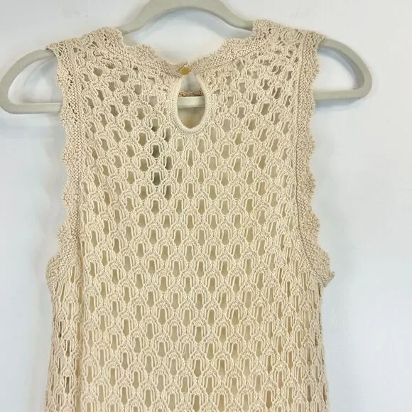 J. Crew Sweater Dress Womens M Toasted Cream Pointelle‎ Sleeveless Crochet Boho - Picture 7 of 14